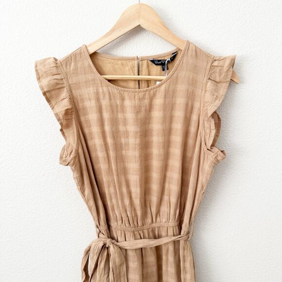 VELVET HEART | Tabitha Tan Nude Flutter Sleeve Stripe Dress Belted | Size Small - Picture 3 of 8
